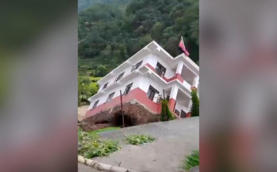 Watch: Moment a government building collapses into a river in Nepal amid floods