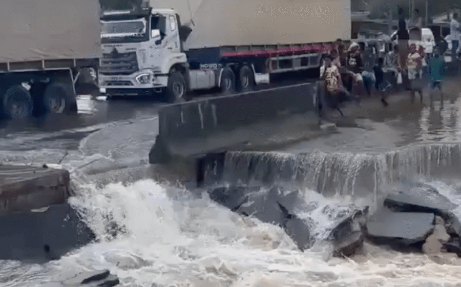 Rainwater washes away highway in Nigeria
