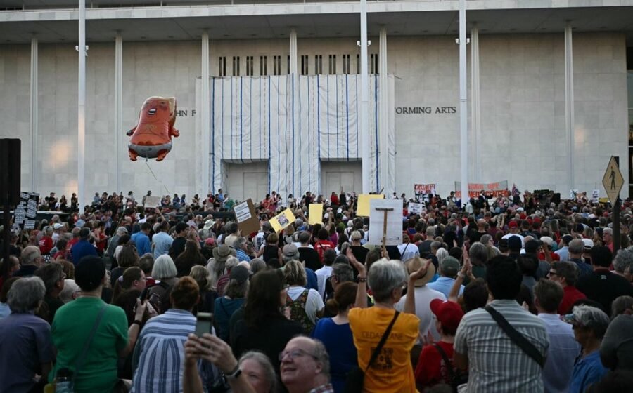 Protesters gather outside Kennedy Center after Trump threatens demolition