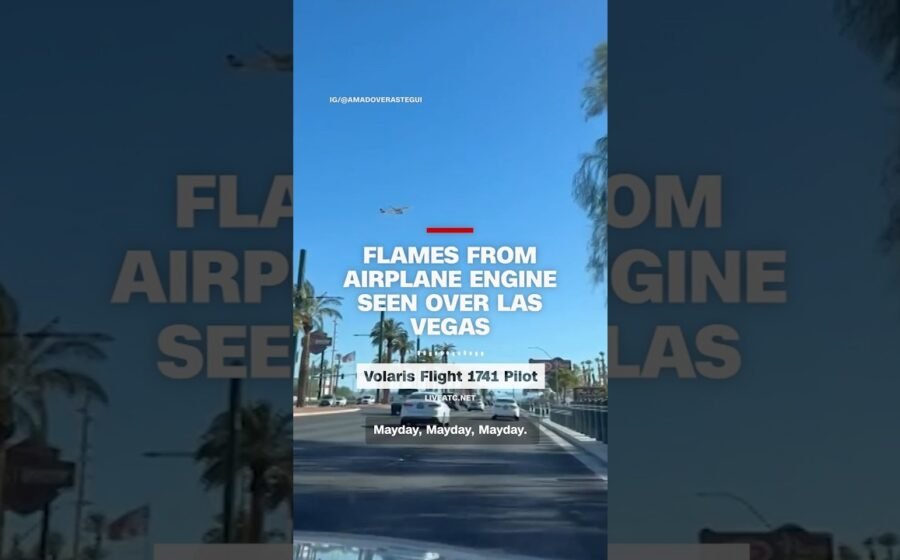 Flames from airplane engine seen over Las Vegas