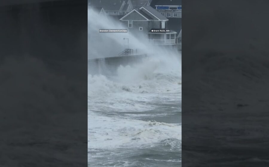 Massive waves crash into Massachusetts seawall as nor’easter intensifies