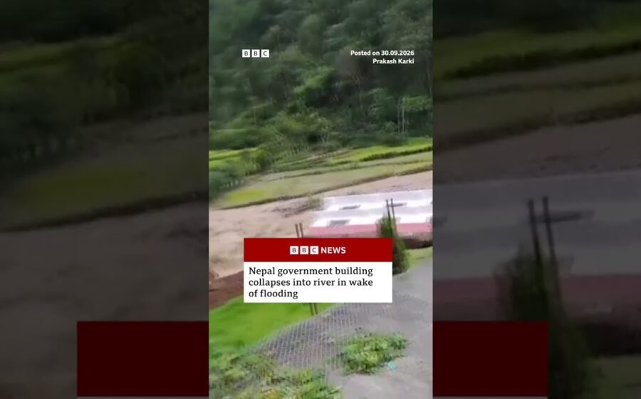 Nepal government building collapses into river in wake of floods. #BBCNews