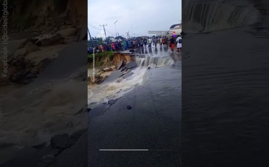Rainwater washes away highway in Nigeria | AJ #shorts