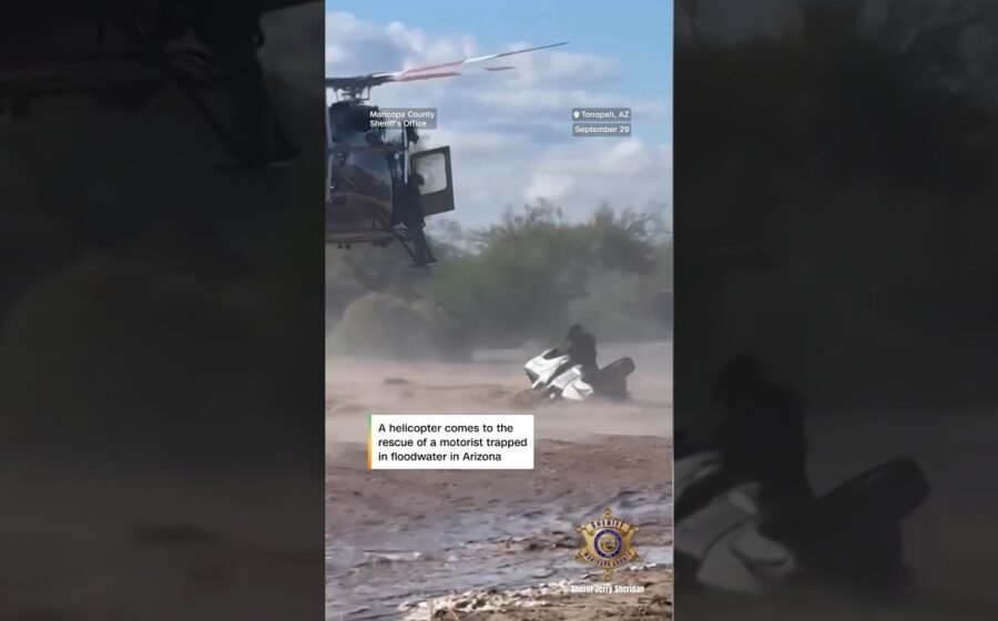 Trapped motorist rescued by helicopter