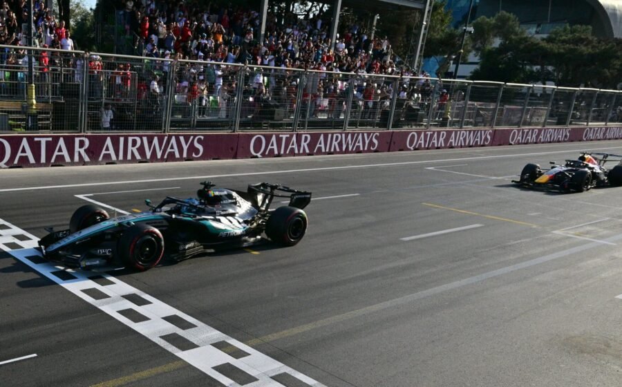 Russell holds off Verstappen to win by 0.1s in thrilling Azerbaijan GP finale
