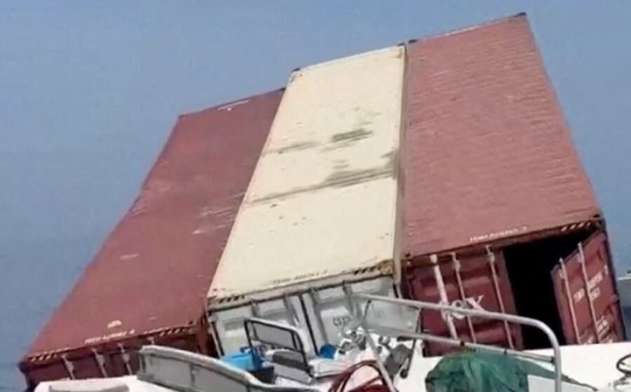 Pictures reveal huge cargo containers floating in Strait of Hormuz after Iran sinks two ships in day of violence