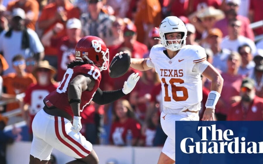 Oklahoma stun No 1 Texas as Sandell’s last-second kick seals Red River upset