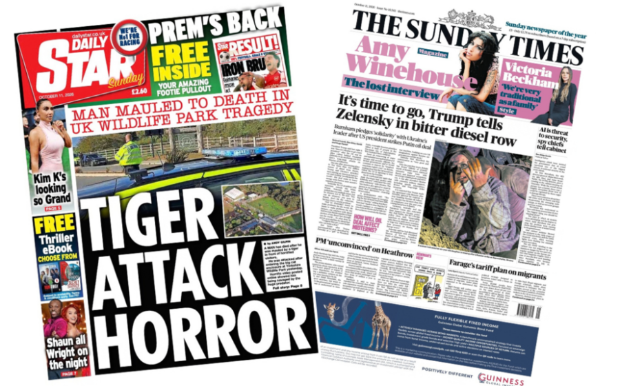 The Papers: 'Tiger attack horror' and Trump tells Zelensky 'time to go'