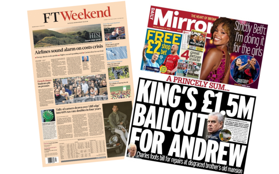 The Papers: 'Airlines sound alarm on costs crisis' and 'King's £1.5m bailout'
