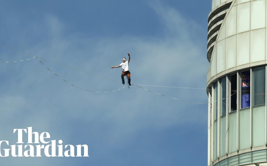 Jaan Roose amazes crowds with 120 metre-high slackline walk above Seoul