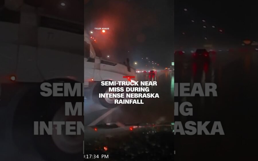 Semi-truck near miss during intense Nebraska rainfall