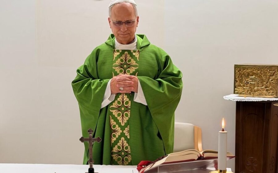 Pope pictured for first time since cancer surgery as he leads mass from hospital