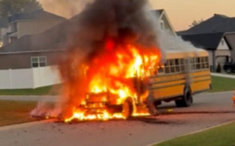 Indiana school bus driver gets children out of bus just before it goes up in flames